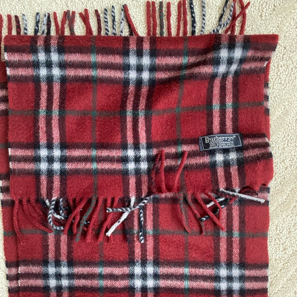 Vintage Burberry Classic Red Plaid Cashmere Scarf Unisex